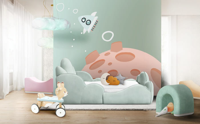 A fantastic kids bedroom with a modern and fun bed.