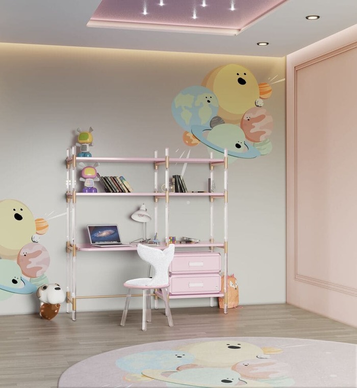 luxury pink kids bookcase desk