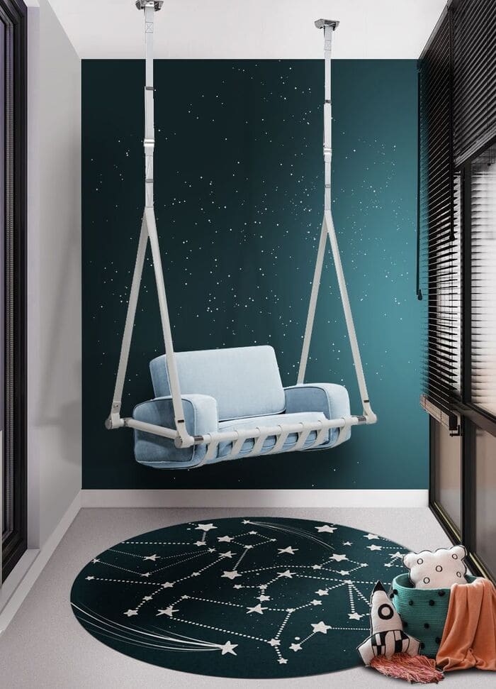 stars pattern round kids rug