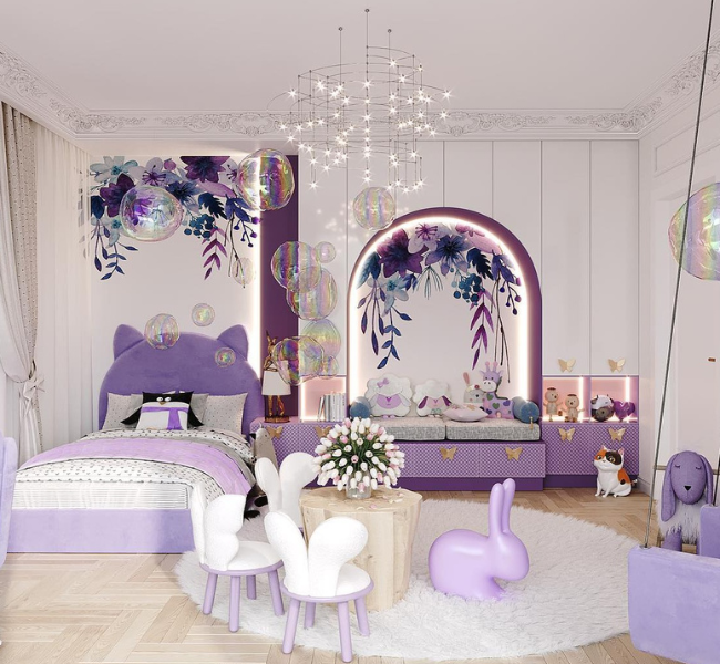 A dreamy bedroom in lavender hues for Girls