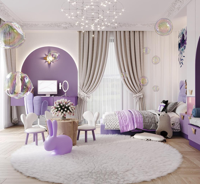 A dreamy bedroom in lavender hues for Girls