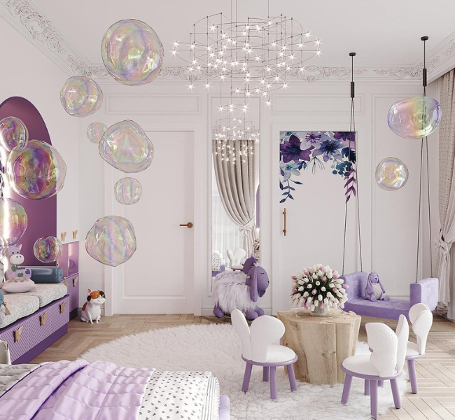 A dreamy bedroom in lavender hues for Girls