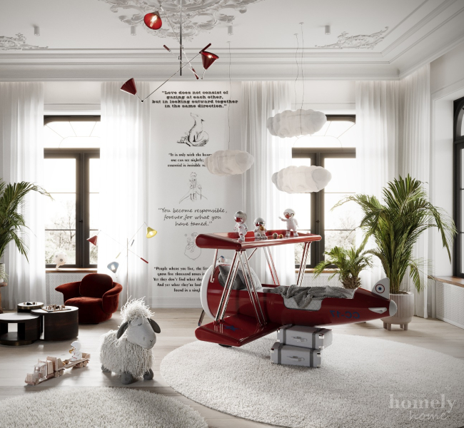 A Kids' Bedroom Design With Aviation-themed Decor