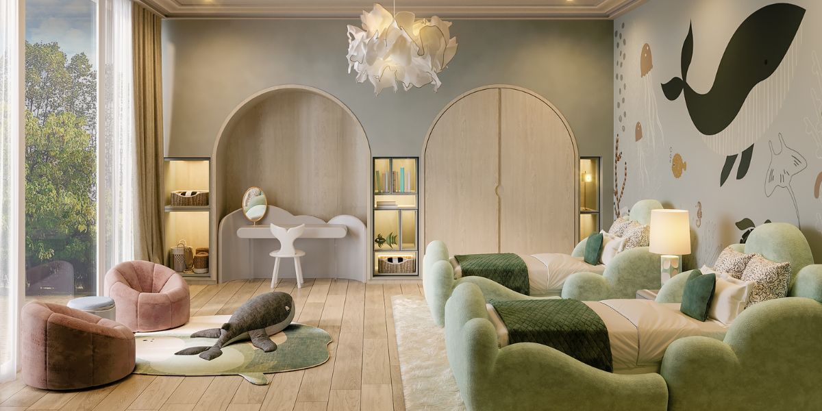 Double Delight: Twin Girls' Bedroom in Shades of Green