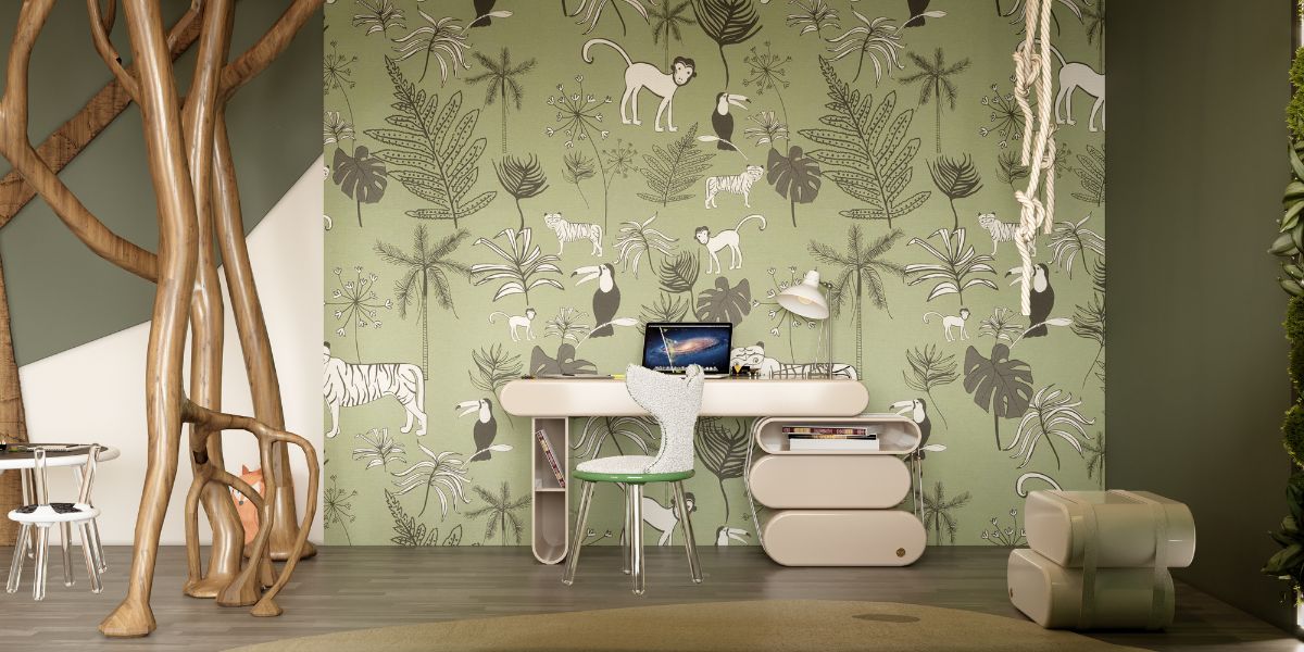 Exploring a Jungle-Themed Study Area with a Splash of Green