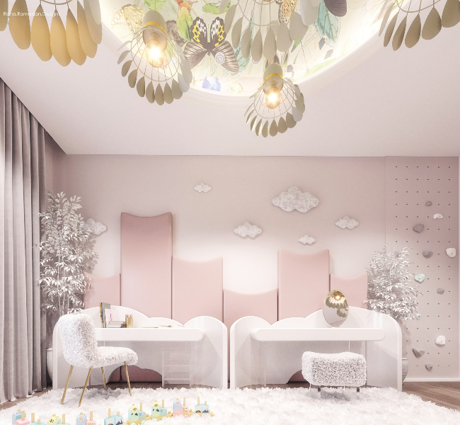 Flowers, Butterflies and Clouds Gather In This Kids' Study Room