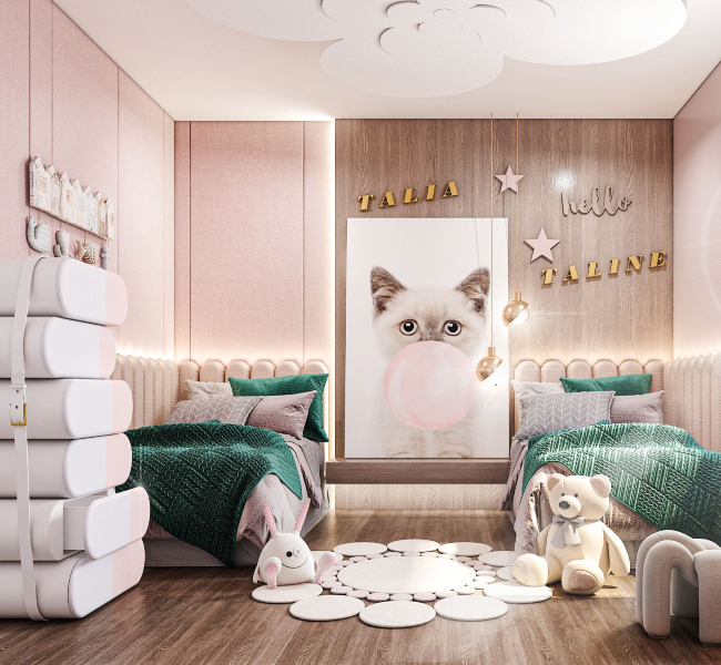 For Princesses Only: A Magical Pink-toned Twin Bedroom Design