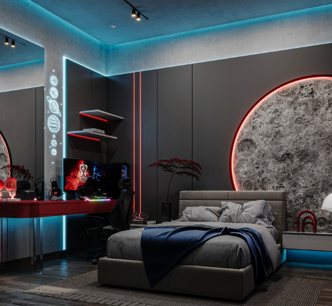 Futuristic Gamer’s Haven with a Cosmic Touch