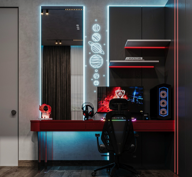 Futuristic Gamer’s Haven with a Cosmic Touch