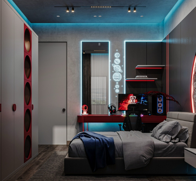 Futuristic Gamer’s Haven with a Cosmic Touch
