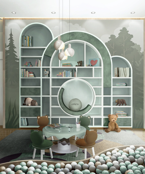 Immersive Kids' Play Area: A Harmonious Haven in Green Tones
