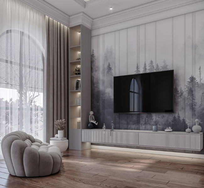 Modern Minimalist Bedroom with Elegant Space-Themed Décor