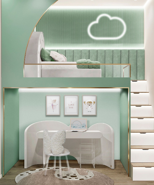 Peace, Balance and Harmony: A Kids' Study Area In Green Tones