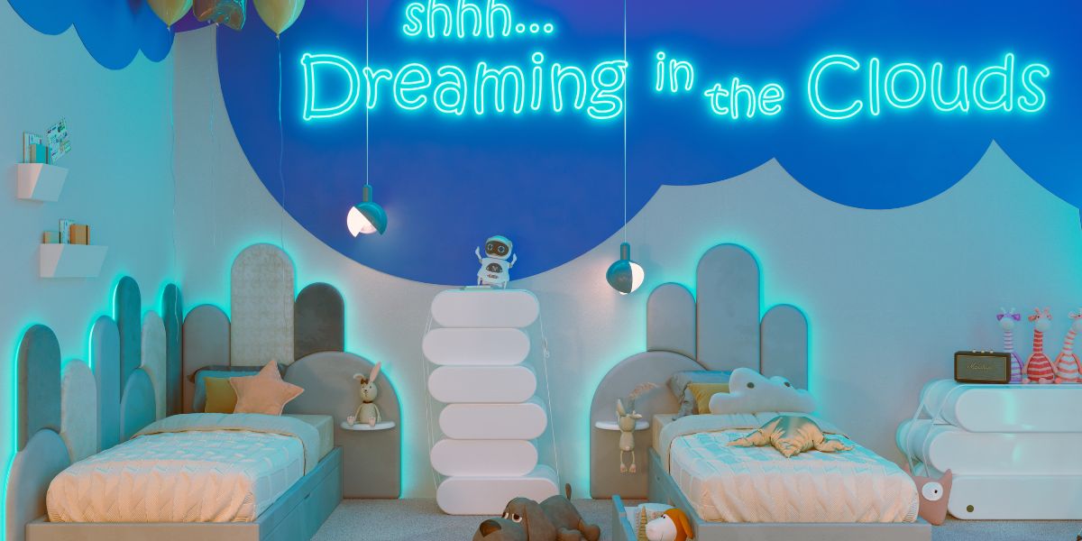 Whimsical Wonderland: A Dreamy Blue and White Bedroom for Little Explorers