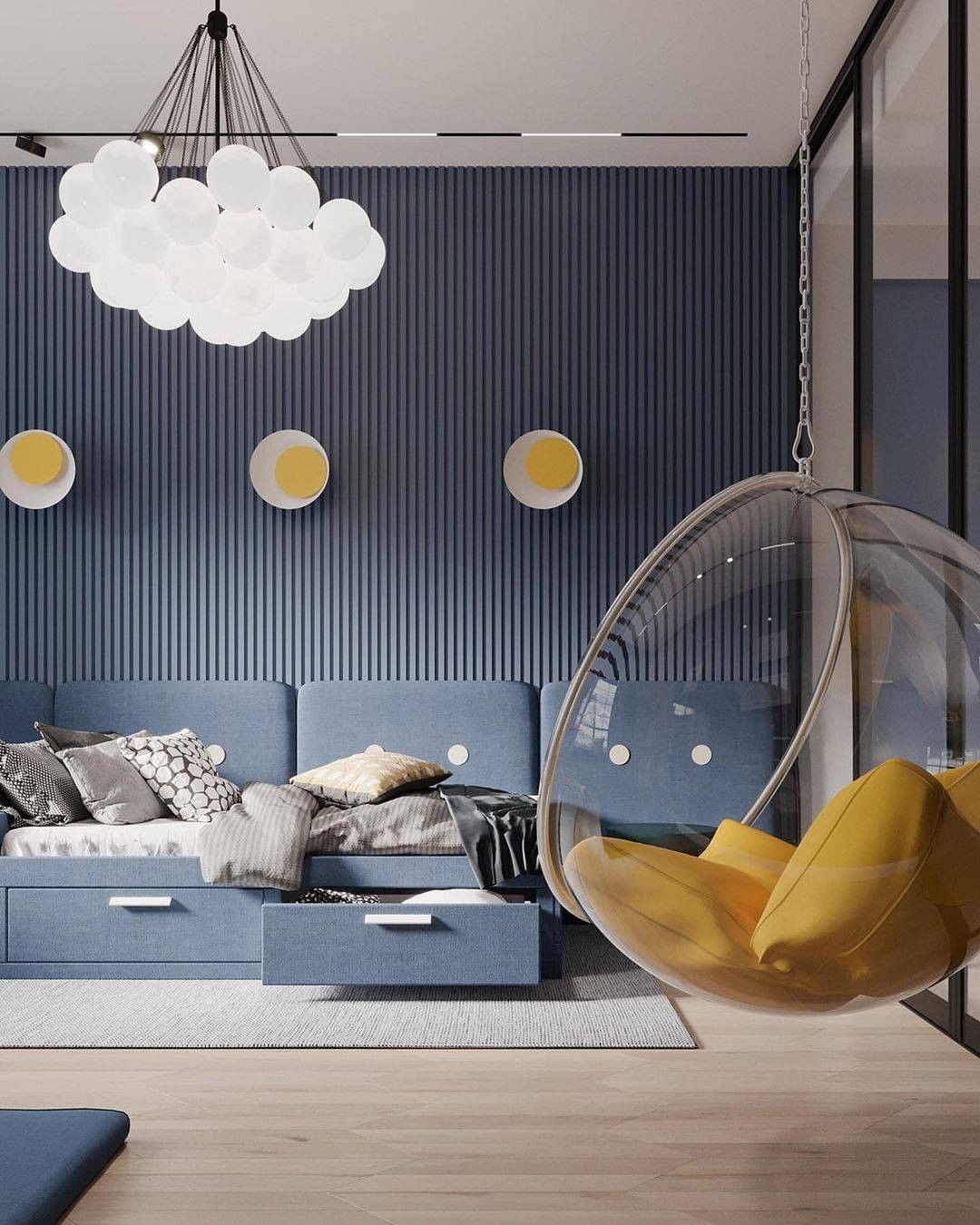 Modern boys room design with a playa rea designed by Yudina Design