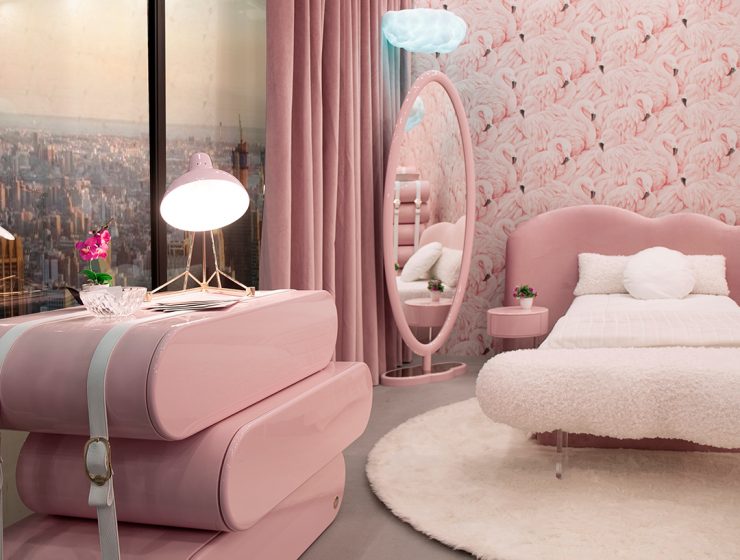 Pink Inspired Girls Bedroom Design with Flamingo Wallpaper