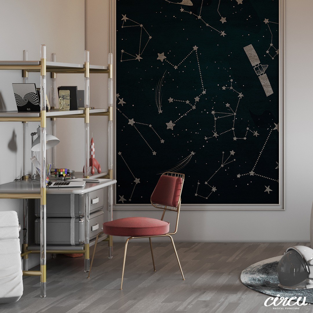 Luxury kids study area with a space theme decor 