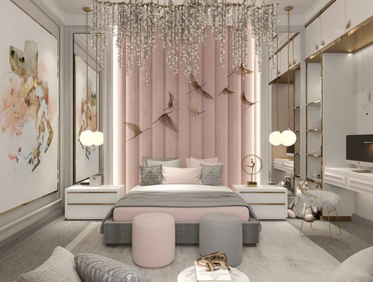 Beautiful Girl's Bedroom Design by The Haute Interiors featuring an elegant combination of Pink and Grey tones for the most luxurious space.