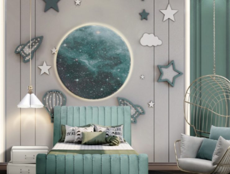 Modern kids room design in mint color