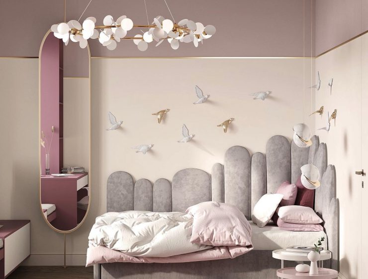 Sweet Girls' Bedroom With Pink And Gray Tones by Daniel Studio