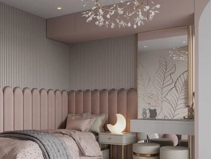 Cute Girls' Bedroom With Blush Pink Shades by Marina Stolbunova