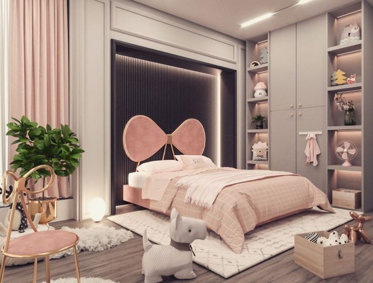 Sweet Girls' Bedroom With Rosy Shades