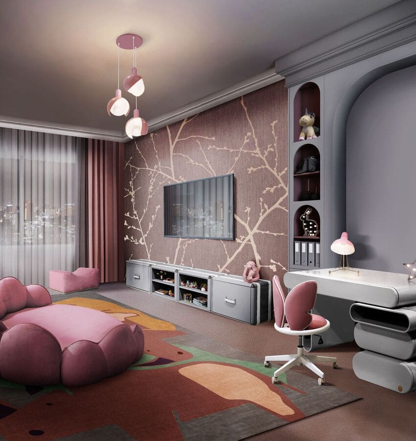 Luxury Kids' Living Room In Pink Tones