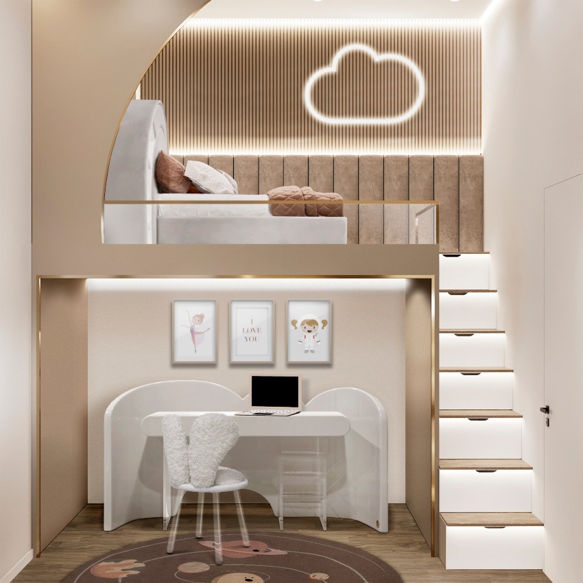 Neutral Children's Room: Sleepy And Study Space Neutral Children's Room: Sleepy And Study Space