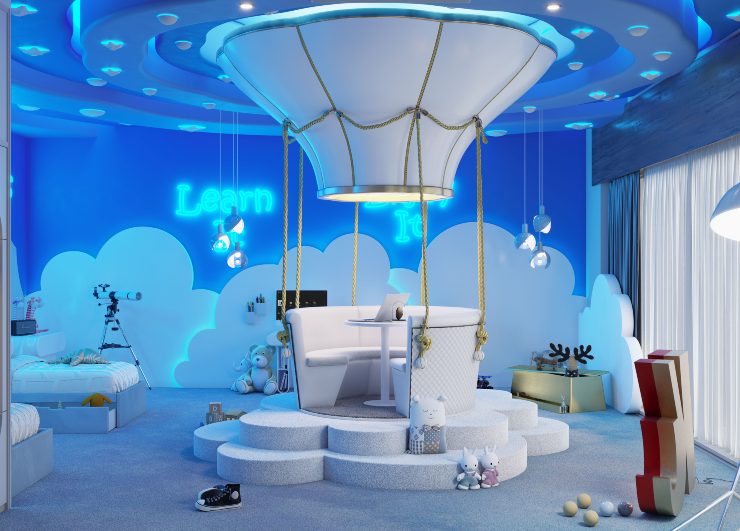 Full-Color Whimsy: A Kids' Bedroom Design In Neon Blue